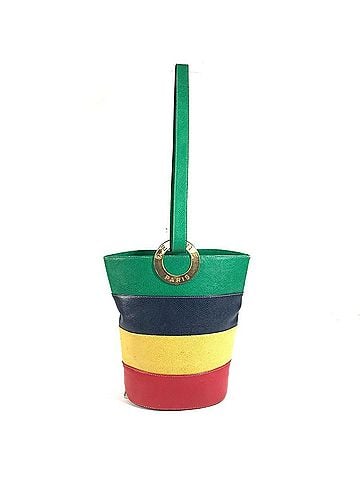 Céline CELINE Vintage Circle Logo One-Shoulder Bucket Bag, Leather, Men's &amp; Women's, Red x Green (view 1)