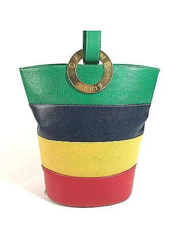 Céline CELINE Vintage Circle Logo One-Shoulder Bucket Bag, Leather, Men's &amp; Women's, Red x Green (view 2)