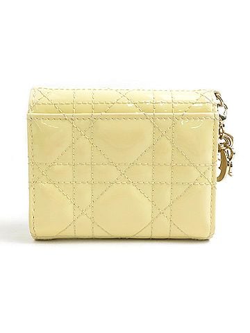 Christian Dior Christian Dior Lady Lotus Wallet Tri-fold Wallet, Patent Leather, Yellow, Women's (r11330a) (view 2)