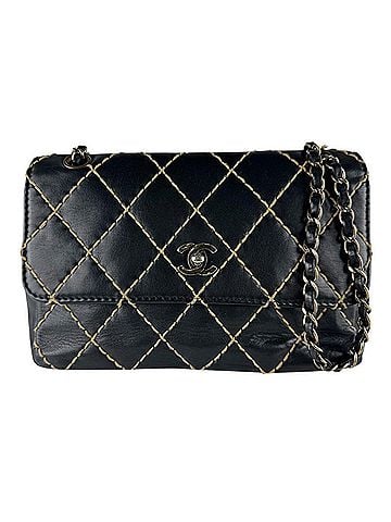 Chanel Chanel CHANEL Shoulder Bag Wild Stitch Leather Black Beige Women's z10500 (view 1)