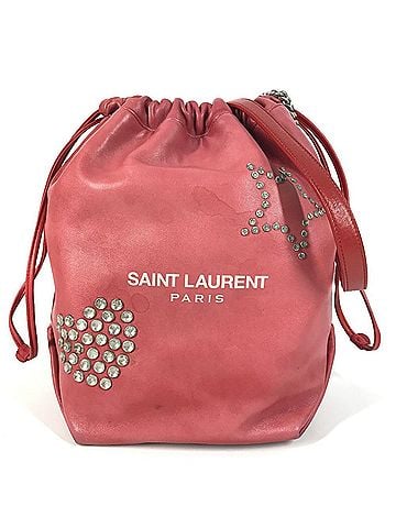 Yves Saint Laurent Yves Saint Laurent SAINT LAURENT PARIS 538448 Teddy Studded Logo Heart Star Crossbody Chain Bag Drawstring Shoulder Leather Women's Red (view 1)