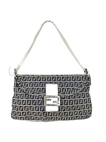 Fendi FENDI Zucchino Logo Flap Bag, Handbag, Shoulder Leather, Canvas, Men's, Women's, Navy (view 1)