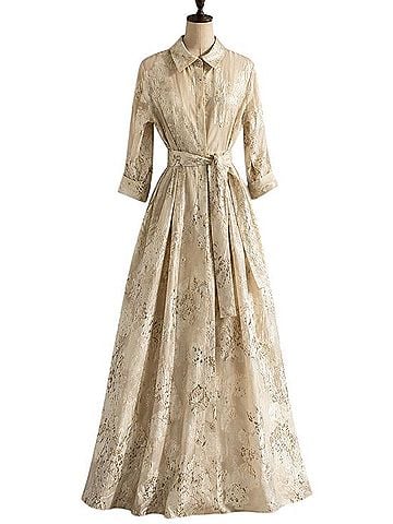 Teri Jon by Rickie Freeman Metallic Floral Jacquard Shirt Dress Gown Cocktail Dress (view 1)