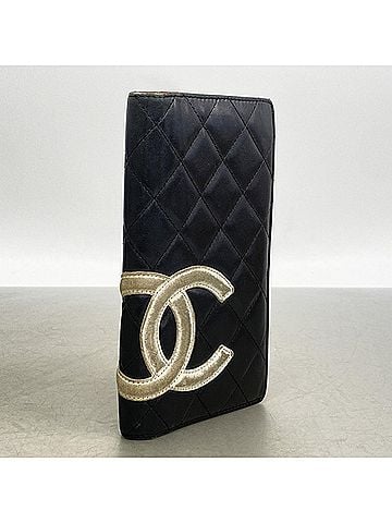 Chanel Chanel Cambon Lambskin Long Wallet, Black/White, Women's (view 2)