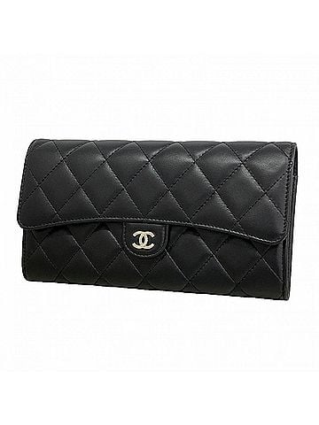 Chanel Chanel long wallet, Matelassé lambskin, black, women's. (view 1)