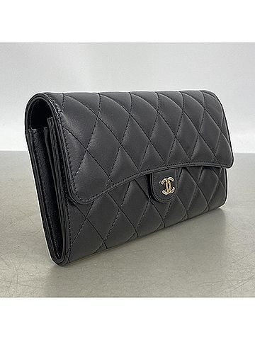 Chanel Chanel long wallet, Matelassé lambskin, black, women's. (view 2)