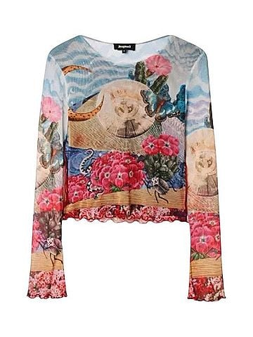 Desigual Mesh Cropped Slim Fastasy Top Long Sleeve Top (view 1)