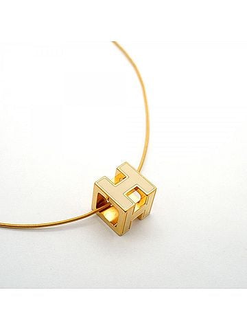 Hermès Hermes Cage d'H Necklace, GP Plated, Gold, White, Women's (view 2)