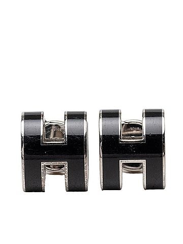 Hermès Hermes Mini Pop H Stud Earrings, Black and Silver Metal, Women's. (view 1)