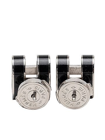 Hermès Hermes Mini Pop H Stud Earrings, Black and Silver Metal, Women's. (view 2)