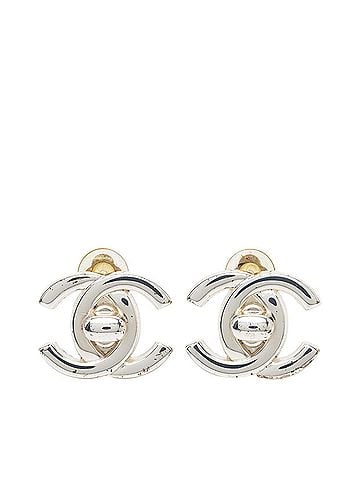 Chanel Chanel Coco Mark Turnlock Vintage Earrings 96A Silver Metal Women's CHANEL (view 1)