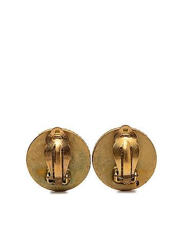 Chanel Chanel Coco Mark Vintage Round Earrings 94A Shell Gold Black Plated Women's CHANEL (view 2)