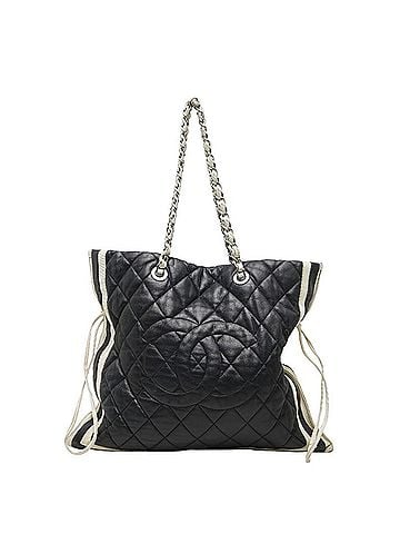 Chanel Chanel Coco Mark Matelassé Chain Shoulder Tote Bag, Navy Lambskin, Women's CHANEL (view 1)