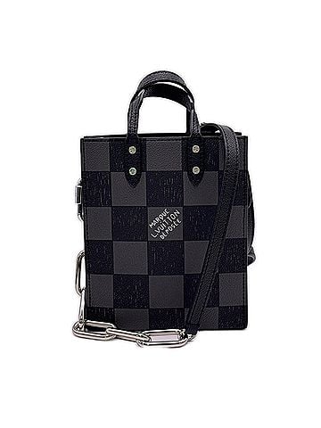 Louis Vuitton LOUIS VUITTON Damier Checkerboard Sac Plat XS N60479 Handbag Black Gray Leather Men's (view 1)