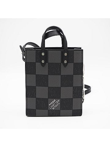 Louis Vuitton LOUIS VUITTON Damier Checkerboard Sac Plat XS N60479 Handbag Black Gray Leather Men's (view 2)