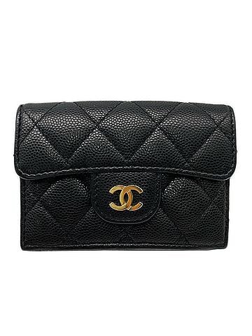 Chanel CHANEL Caviar Skin Matelassé Compact Wallet AP0230 Tri-fold Black Women's (view 1)