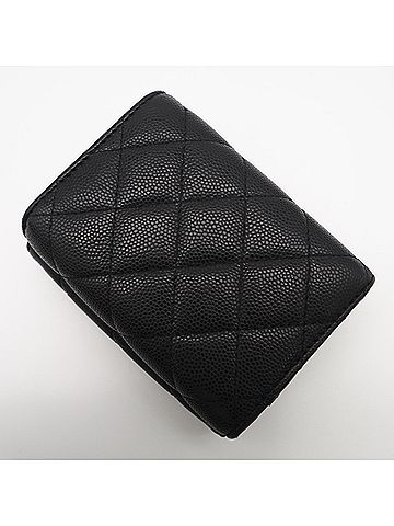 Chanel CHANEL Caviar Skin Matelassé Compact Wallet AP0230 Tri-fold Black Women's (view 2)