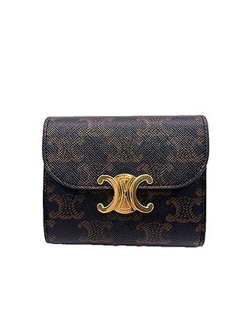 Céline CELINE Triomphe Canvas Small Flap Wallet, Tan 10D782CQH, Tri-fold Brown, Women's (view 1)