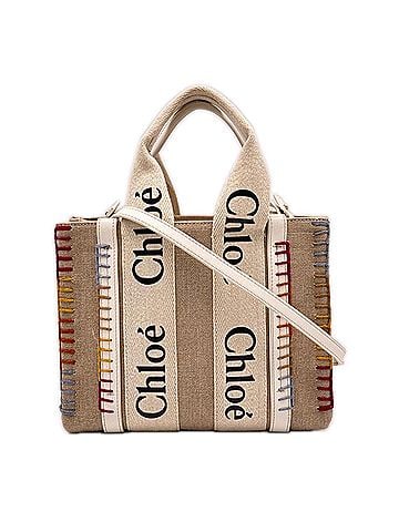 Chloé Chloe Linen Canvas Woody Small Tote Bag CHC22AS397H74 Handbag Beige Multicolor Leather Women's (view 1)