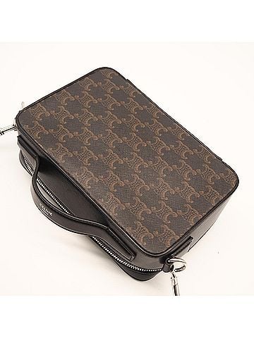 Céline CELINE Triomphe Canvas Messenger Box 113872EVJ Shoulder Bag Brown Black Leather Men's (view 2)