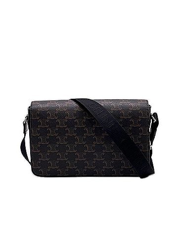 Céline CELINE Triomphe Canvas Flap Messenger 111592 Shoulder Bag Brown Black Leather Women's (view 1)