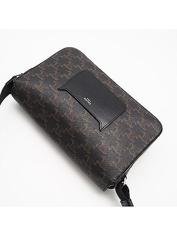 Céline CELINE Triomphe Canvas Flap Messenger 111592 Shoulder Bag Brown Black Leather Women's (view 2)
