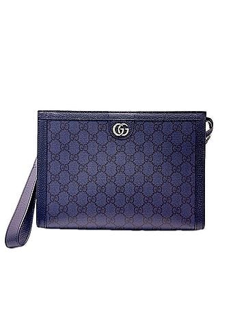 Gucci GUCCI GG Supreme Clutch Bag 760243 Navy Coated Canvas Leather Men's (view 1)