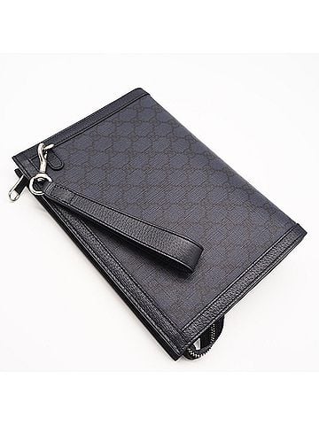 Gucci GUCCI GG Supreme Clutch Bag 760243 Navy Coated Canvas Leather Men's (view 2)