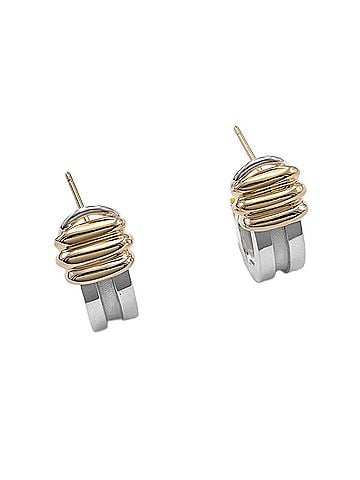 Tiffany & Co. TIFFANY&amp;Co. Tiffany Atlas Grooved Double Line Earrings, SV925 18K Yellow Gold, Silver, Women's (view 1)