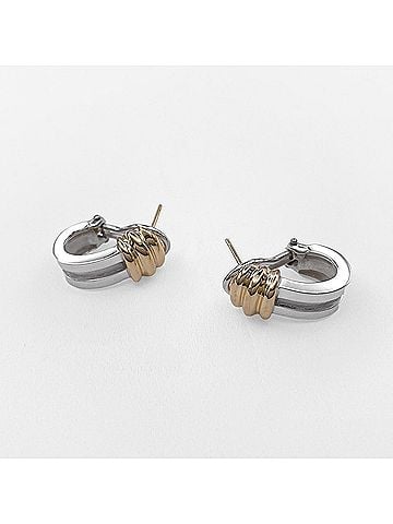 Tiffany & Co. TIFFANY&amp;Co. Tiffany Atlas Grooved Double Line Earrings, SV925 18K Yellow Gold, Silver, Women's (view 2)