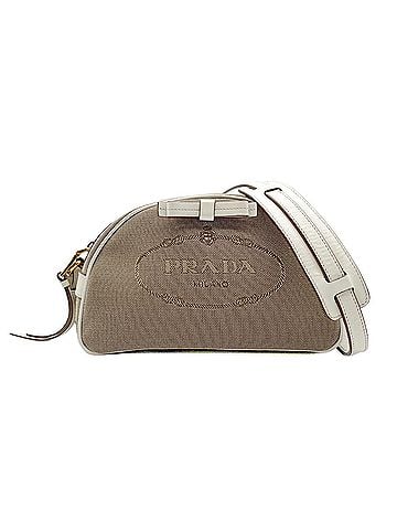 Prada PRADA Prada Logo Jacquard Ribbon Shoulder Bag Triangle Canvas Leather Brown Women's (view 1)