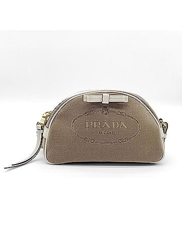 Prada PRADA Prada Logo Jacquard Ribbon Shoulder Bag Triangle Canvas Leather Brown Women's (view 2)