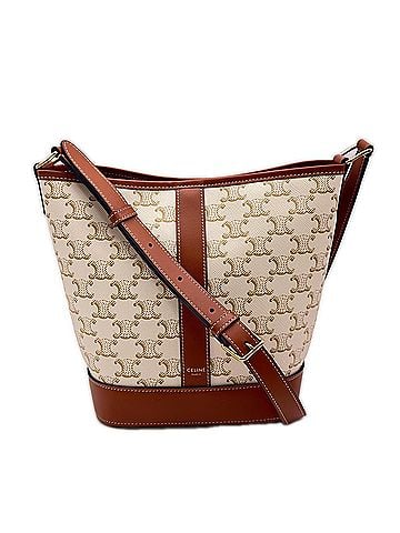 Céline CELINE Triomphe Canvas &amp; Calfskin Small Bucket 191442CAS Shoulder Bag White Beige Leather Women's (view 1)