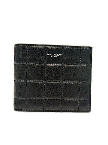 Yves Saint Laurent YVES SAINT LAURENT Calf Leather Quilted Logo Compact Wallet 756284 Bi-fold Black Men's (view 1)