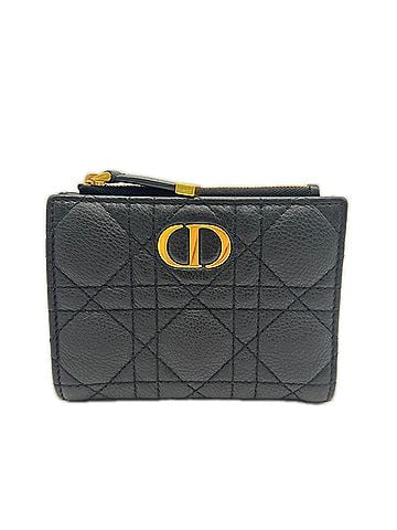 Christian Dior Christian Dior Cannage Calfskin Caro Dahlia Wallet S5173UWHC Bi-fold Black Calf Leather Women's (view 1)