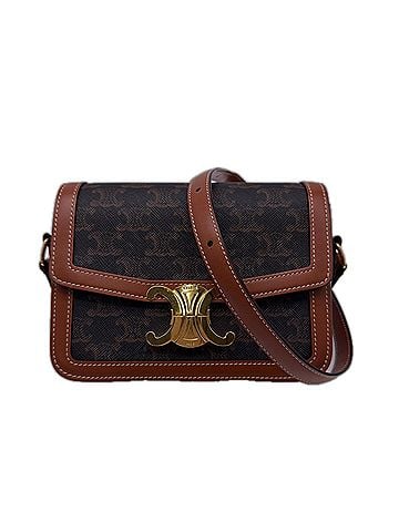 Céline CELINE Triomphe Canvas Classic Bag 188882BZ4 Shoulder Brown Black Leather Women's (view 1)
