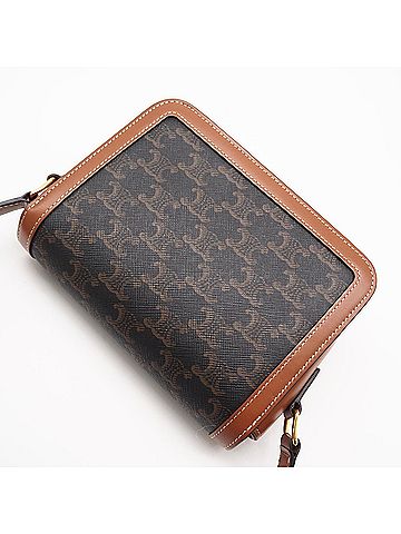 Céline CELINE Triomphe Canvas Classic Bag 188882BZ4 Shoulder Brown Black Leather Women's (view 2)