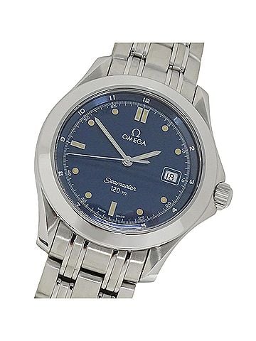 Omega Omega Seamaster 2511.80 Men's Watch, Brand Name, 120m Water Resistant, Date Display, Quartz Movement, Stainless Steel (SS), Silver &amp; Blue Frame (view 1)