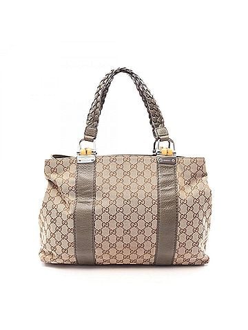 Gucci Gucci Bamboo GG Canvas Tote Bag Handbag Leather Women's Beige/Khaki 232947 (view 1)