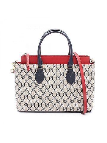 Gucci Gucci GG Supreme 2-Way Handbag, Coated Canvas Leather, Women's, Navy, Beige, Red, 409534 (view 1)