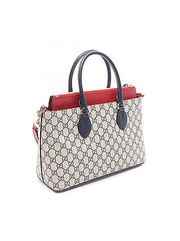 Gucci Gucci GG Supreme 2-Way Handbag, Coated Canvas Leather, Women's, Navy, Beige, Red, 409534 (view 2)