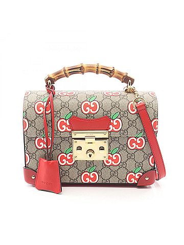 Gucci Gucci GG Apple Small Bamboo 2-Way Handbag, Coated Canvas Leather, Women's, Beige/Multicolor, 603221 (view 1)