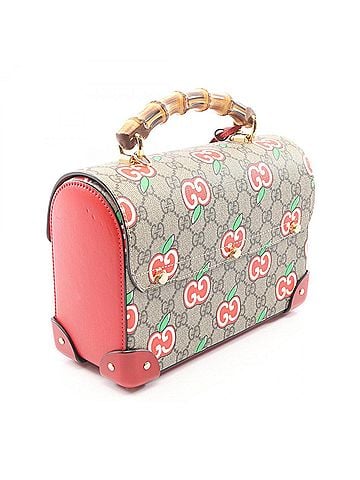 Gucci Gucci GG Apple Small Bamboo 2-Way Handbag, Coated Canvas Leather, Women's, Beige/Multicolor, 603221 (view 2)