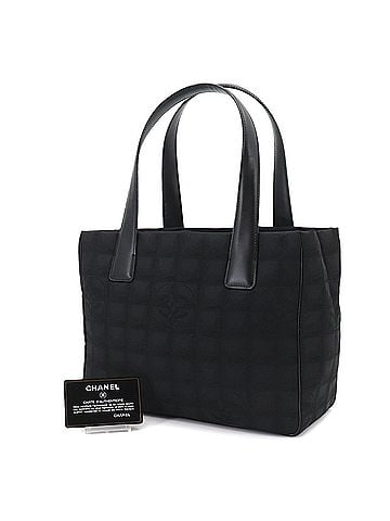 Chanel Chanel New Travel Line Tote PM Handbag, Nylon Jacquard Leather, Black, A20457 (view 2)