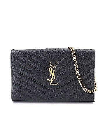 Saint Laurent Saint Laurent Cassandra Chain Wallet, Long Leather, Black, 377828, Gold Hardware (view 1)