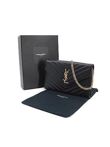 Saint Laurent Saint Laurent Cassandra Chain Wallet, Long Leather, Black, 377828, Gold Hardware (view 2)