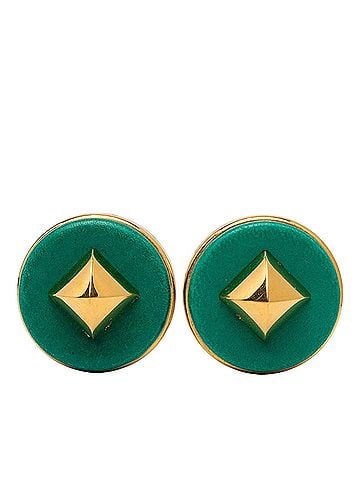 Hermès Gold Plated and Leather Medor Round Clip on Earrings (view 1)