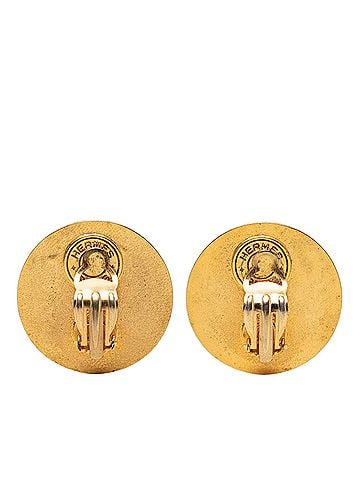 Hermès Gold Plated and Leather Medor Round Clip on Earrings (view 2)