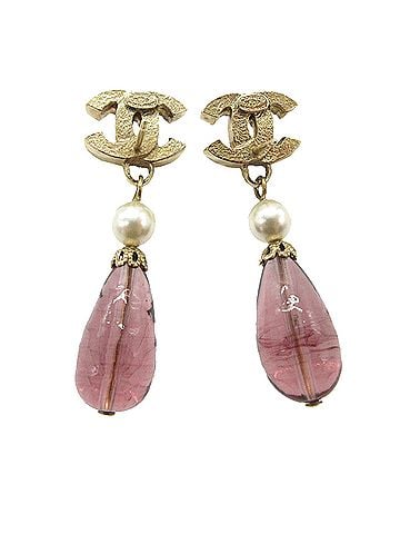 Chanel CC Gold Plated Strass Faux Pearl Push Back Earrings (view 2)