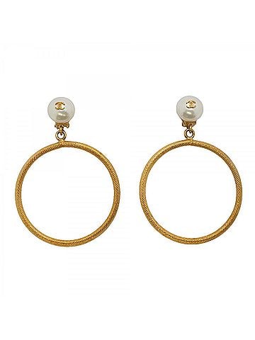 Chanel Chanel Earrings, Coco Mark Circle, GP Plated, Faux Pearl, Gold, Women's (view 1)
